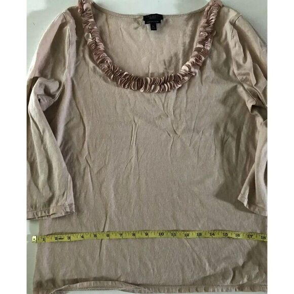 talbots Prime Cotton Ruffle Neck 3/4 Sleeve Size M Beige/pink - Picture 3 of 5